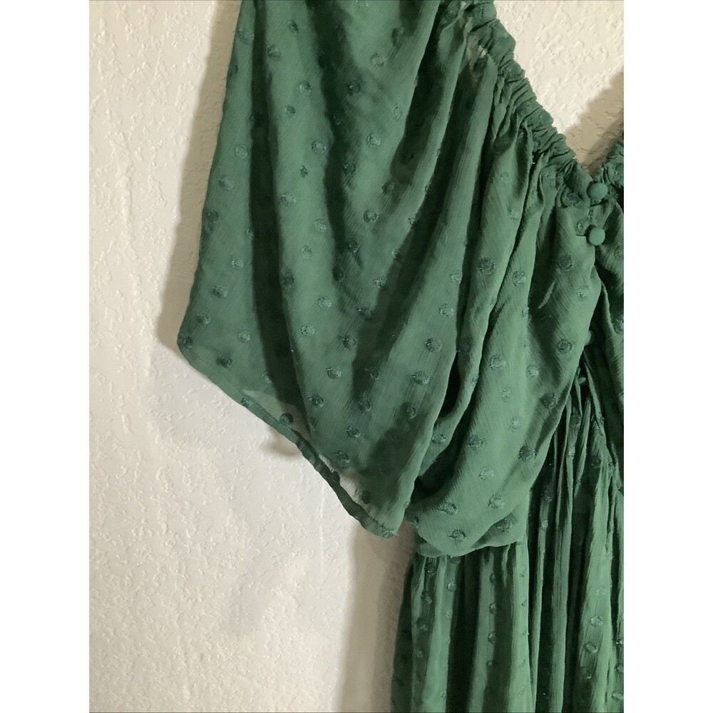 Anthropologie   Maxi Dress Green swiss dots lined open back  SZ L - Picture 7 of 16